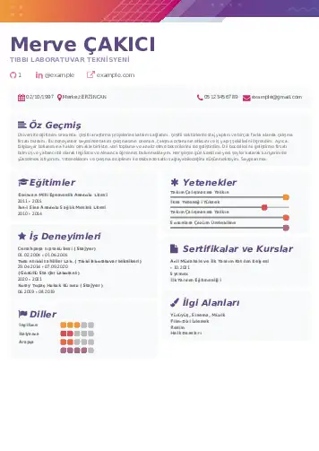 Laboratuvar Teknisyeni Cv Örnekleri cv indir